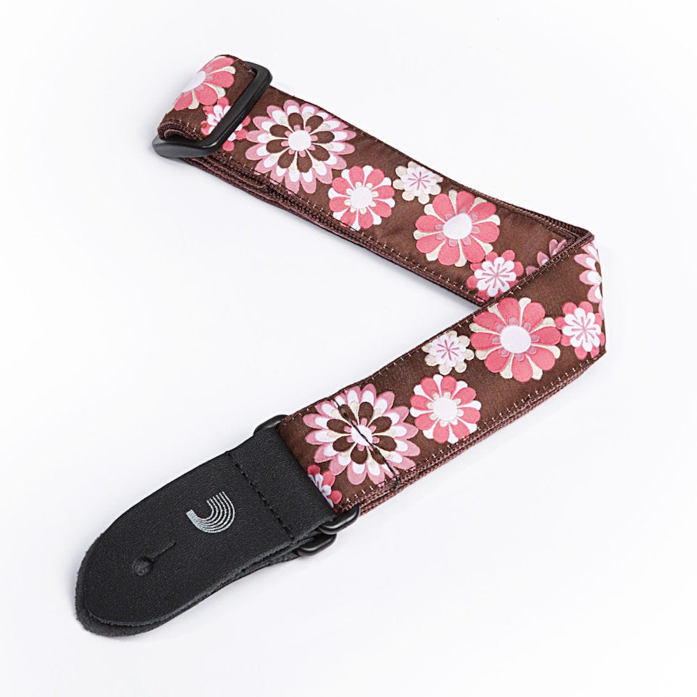 D'Addario Nylon Ukulele Strap, Brown and Pink Flowers