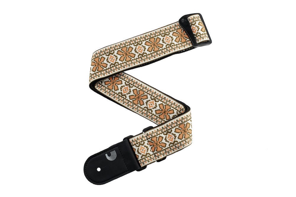 D'Addario Woven Guitar Strap, Peace Love, Orange Pattern