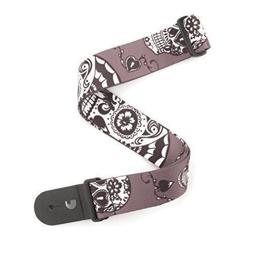 D'Addario Polyester Guitar Straps, Sugar Skulls, Black