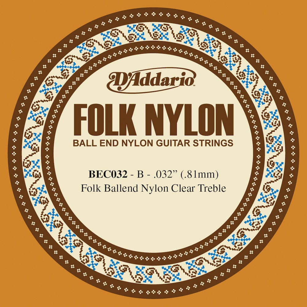 D'Addario BEC032 Folk Nylon Guitar Single String, Clear Nylon, Ball End, .032