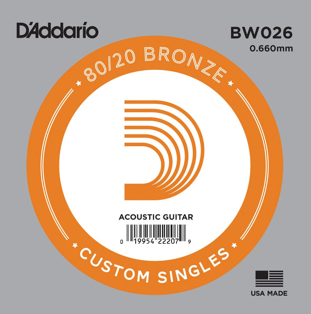 D'Addario BW026 Bronze Wound Acoustic Guitar Single String, .026