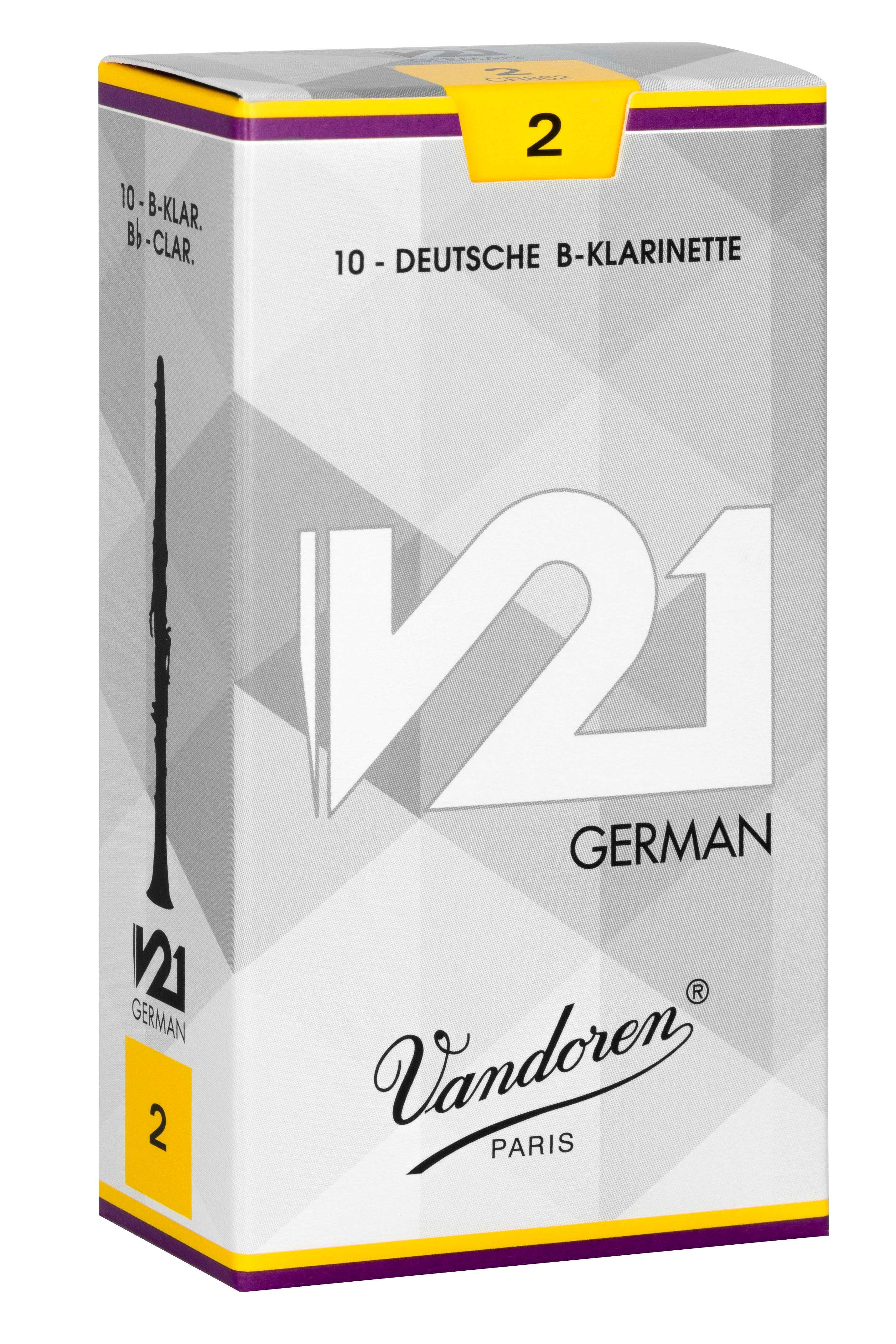 Vandoren Bb Clarinet German V21 Reeds Strength #2; Box of 10