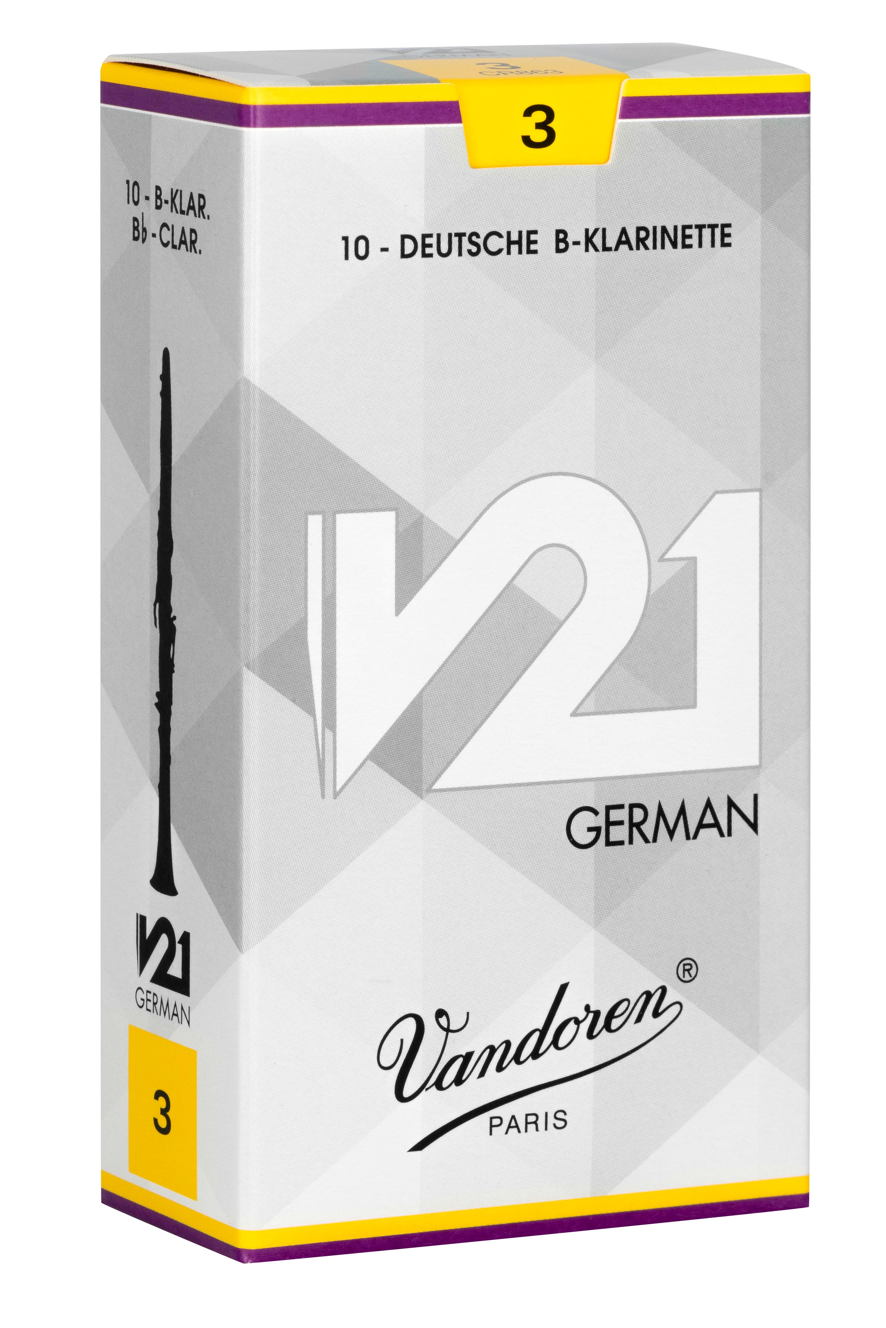 Vandoren Bb Clarinet German V21 Reeds Strength #3; Box of 10
