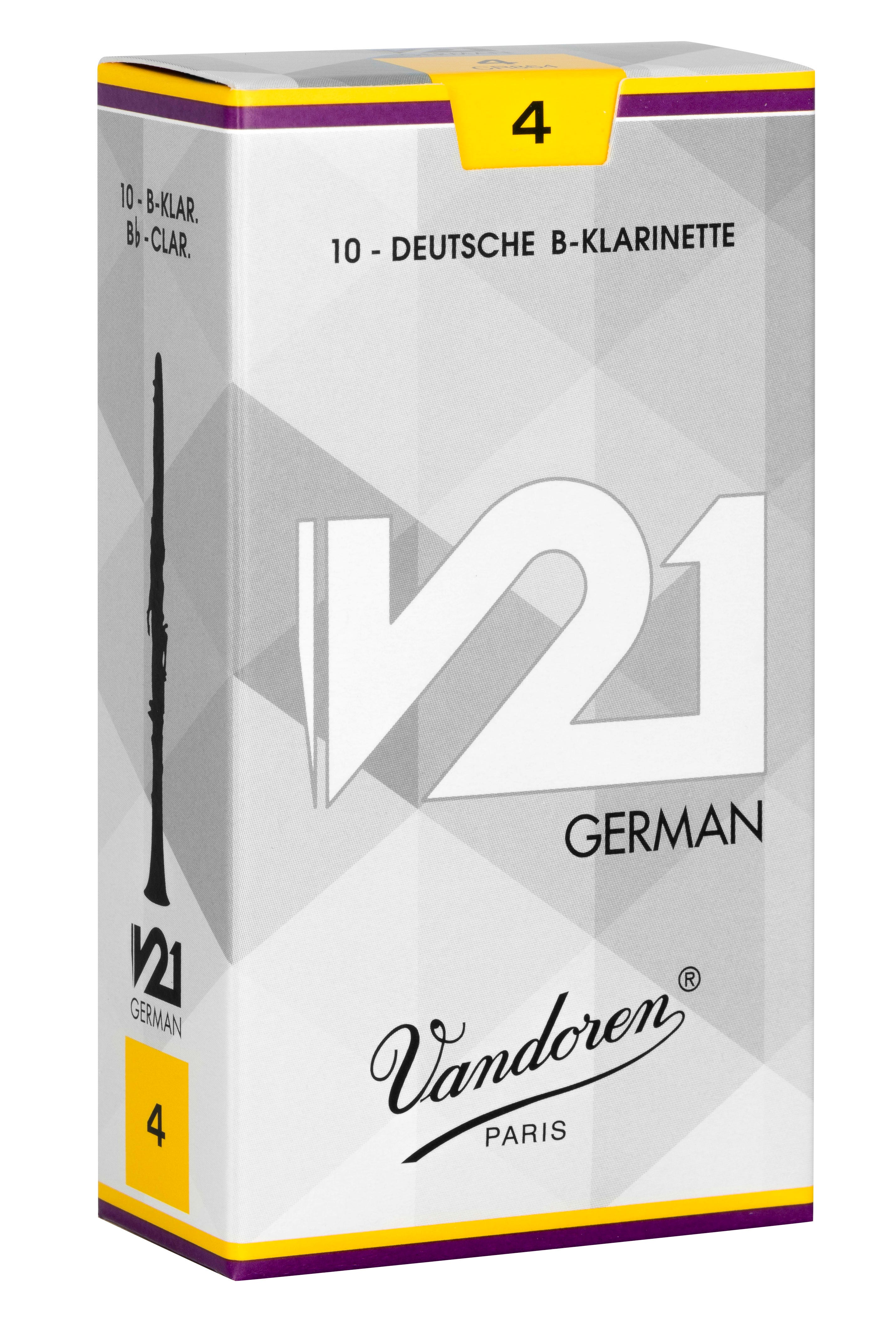 Vandoren Bb Clarinet German V21 Reeds Strength #4; Box of 10