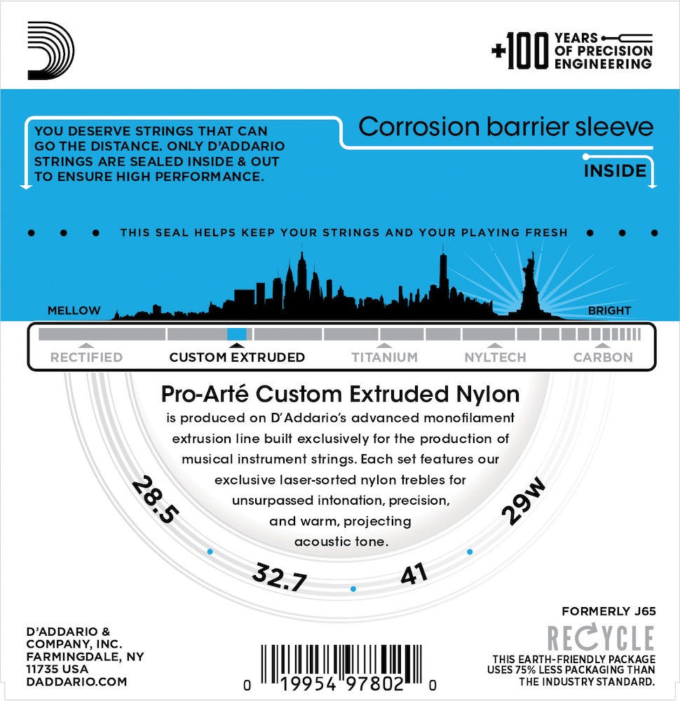 D'Addario EJ65TLGPro-ArtÃ© Custom Extruded Nylon Ukulele Strings, Tenor Low-G