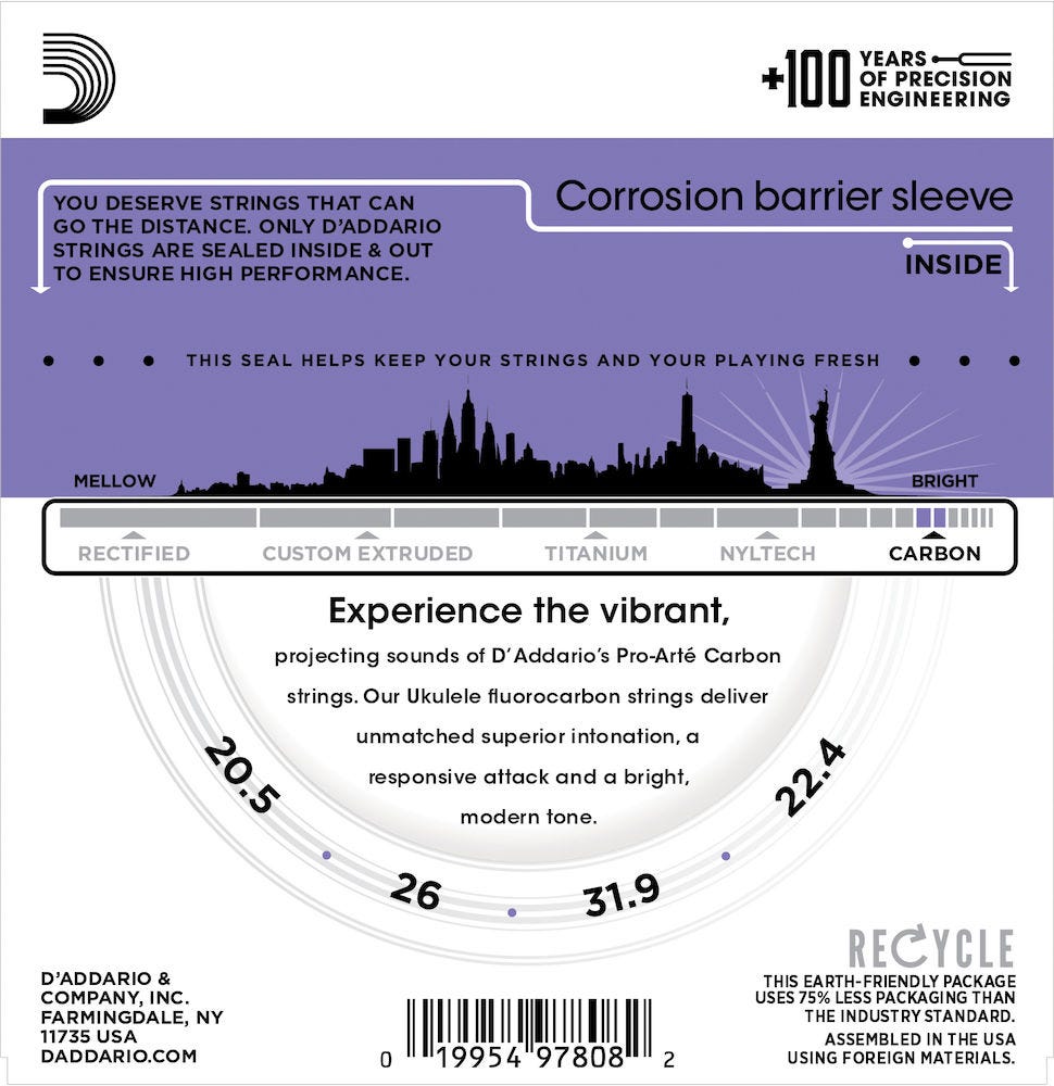 D'Addario EJ99SC Pro-ArtÃ© Carbon Ukulele Strings, Soprano / Concert