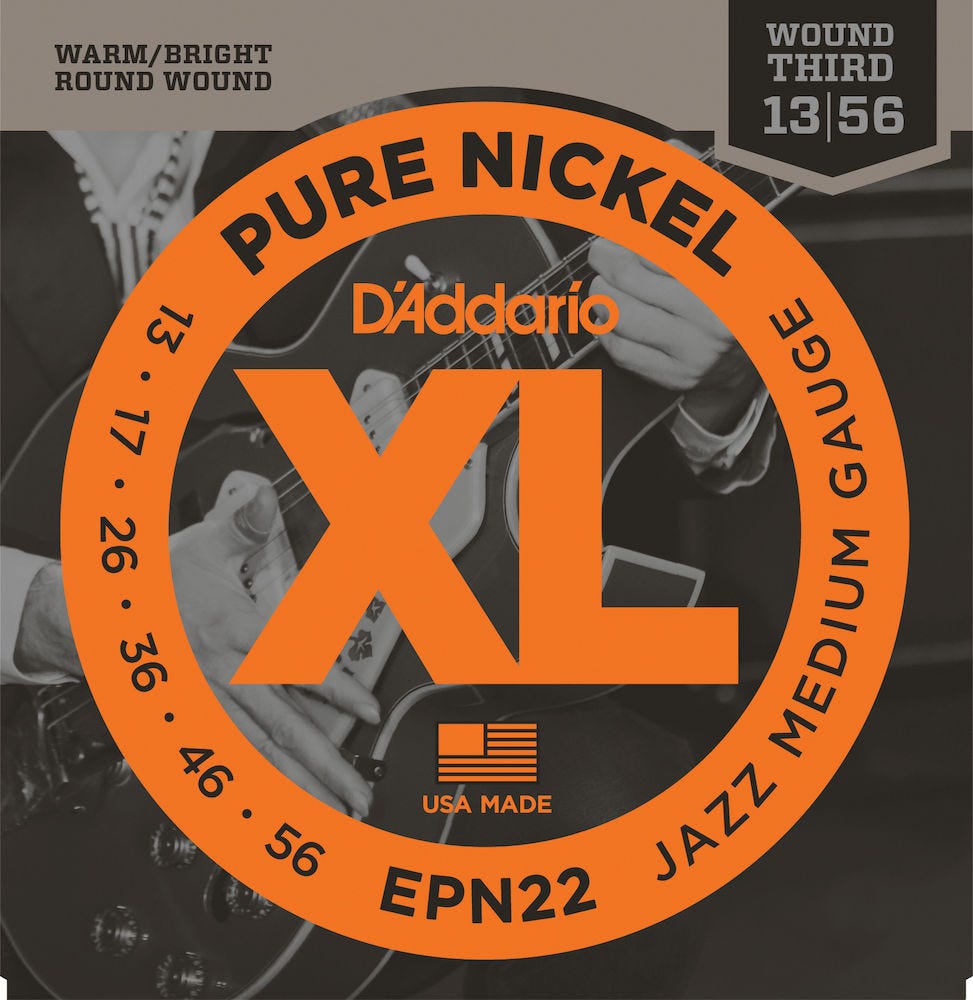 D'Addario EPN22 Pure Nickel Electric Guitar Strings, Jazz Medium, 13-55