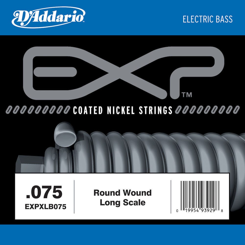 D'Addario EXPXLB075 EXP Coated Nickel Round Wound Bass Guitar Single String, .075