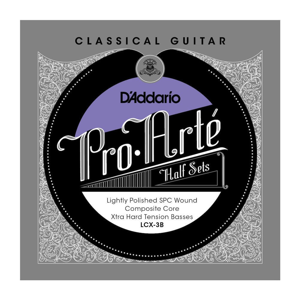 D'Addario LCX-3B Pro-Arte Lightly Polished Silver Plated Copper on Composite Core Classical Guitar Half Set, Extra Hard Tension